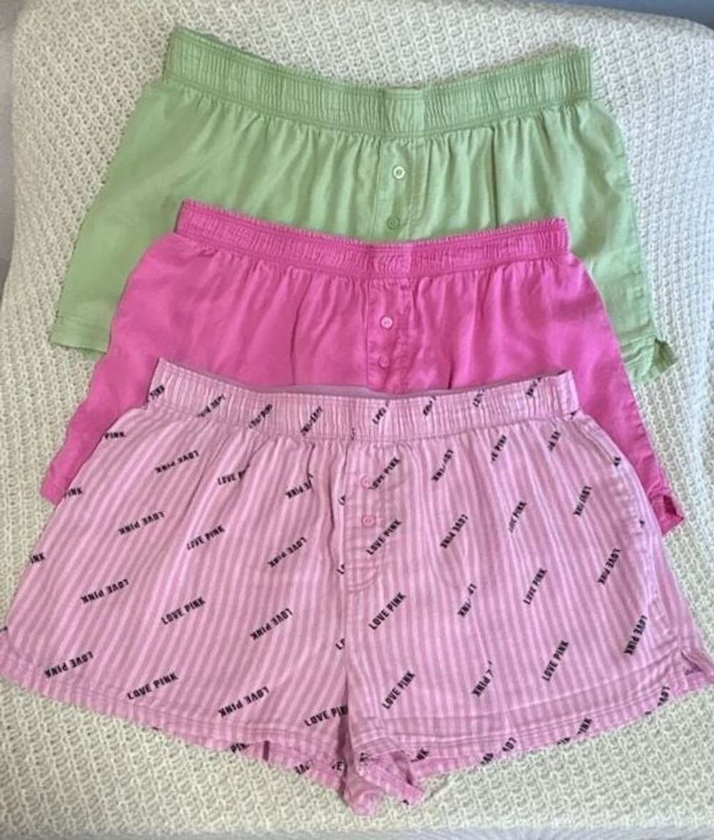 PINK Victoria's Secret Boxy Pajama Sleep Shorts Size S Green Pink Lot